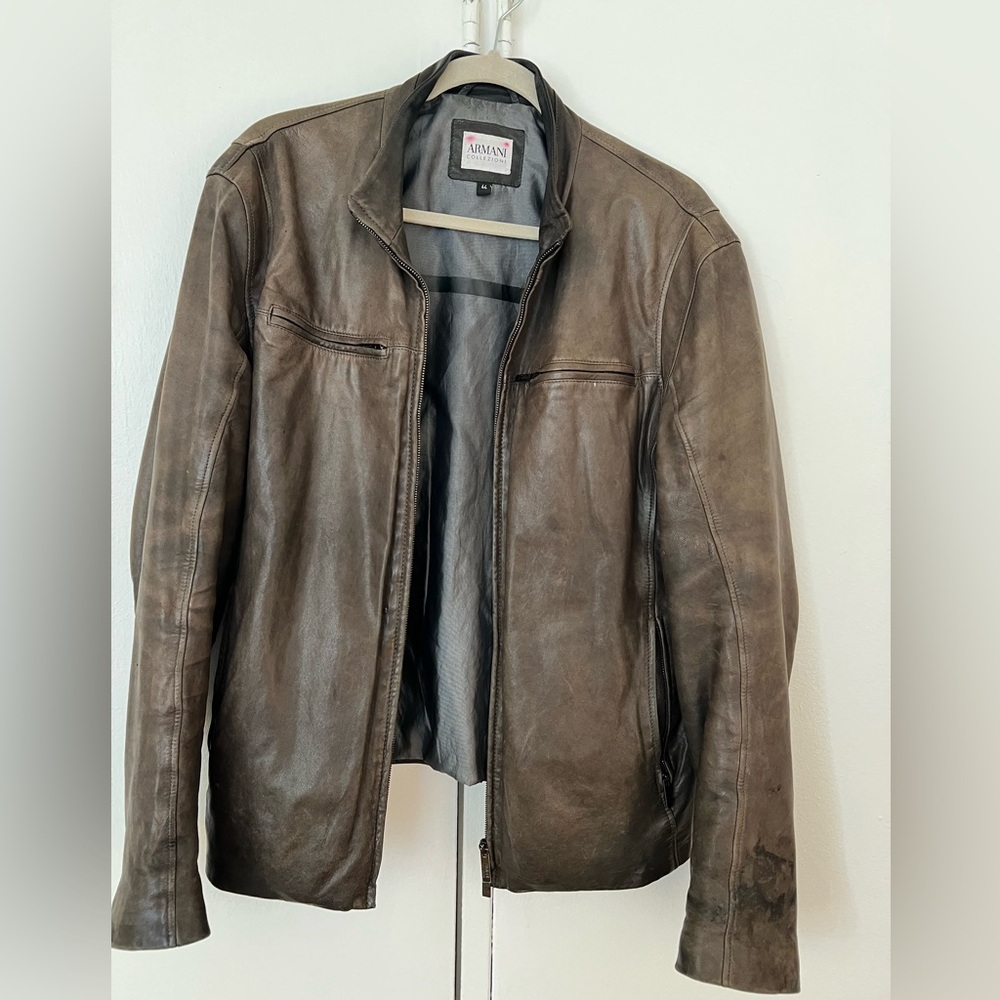 Armani Collezioni Men's Brown Leather Jacket